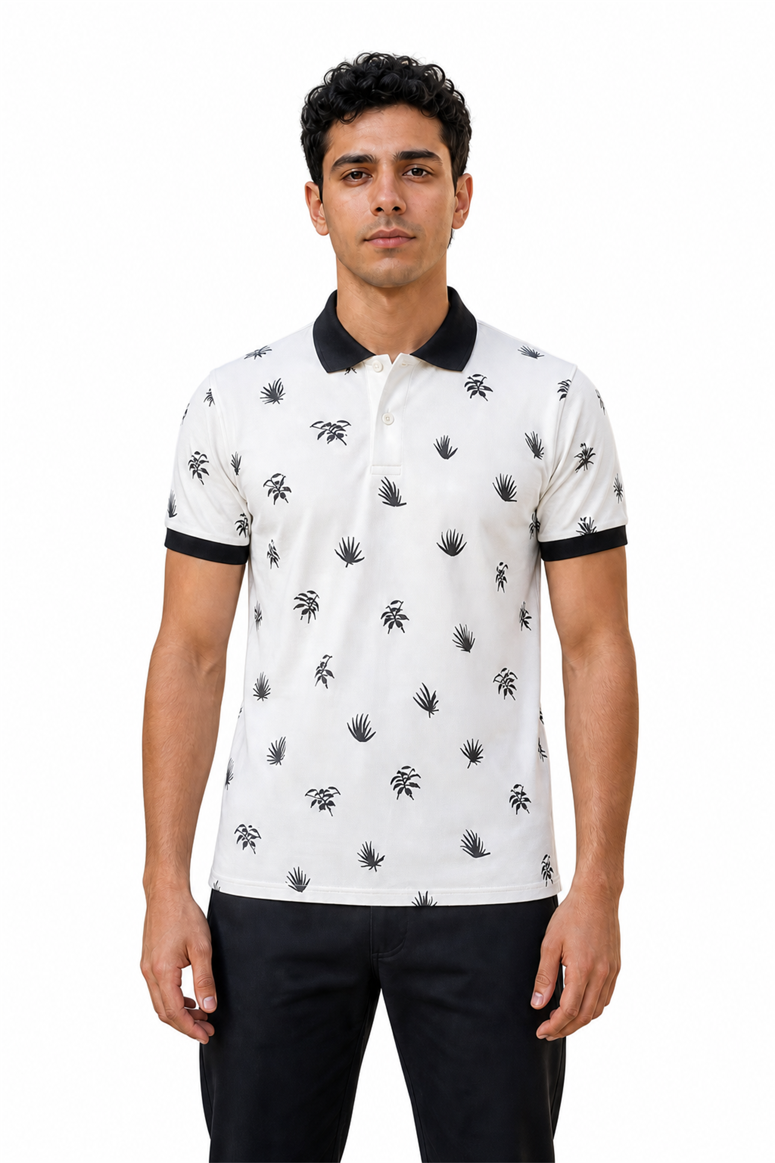 Alfeyra Palm Print Cotton Polo